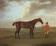 The Racehorse 'Basilimo' Held by a Groom on a Racecourse